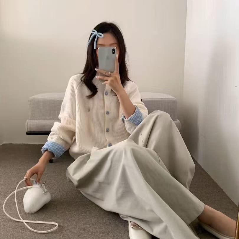 한 부서 레트로 회색 폴로 칼라 긴팔 니트 오픈 가디건 여성 가을 겨울철 느긋한 바람 루즈핏 슬림해 보이는 스웨터 코트 상세 이미지 4