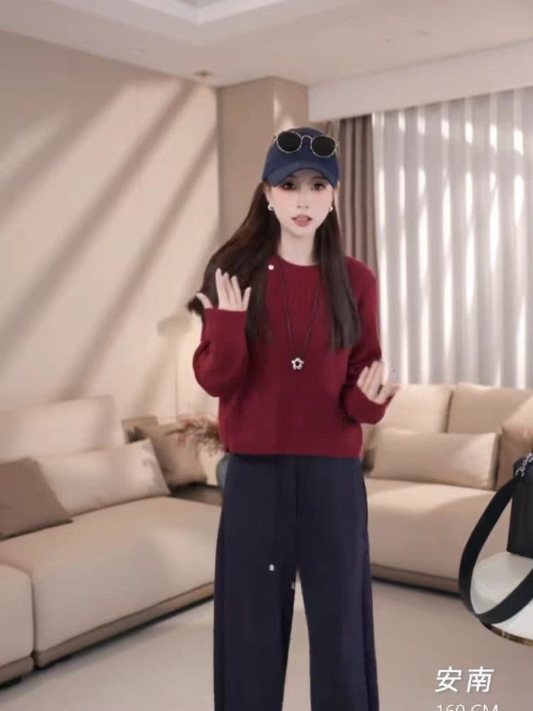 한 부서 레트로 녹색 라운드 넥 풀오버 스웨터 여자 가을 디자인 센스 이후 트임 루즈핏 긴팔 니트 스웨터 맨위 상세 이미지 3