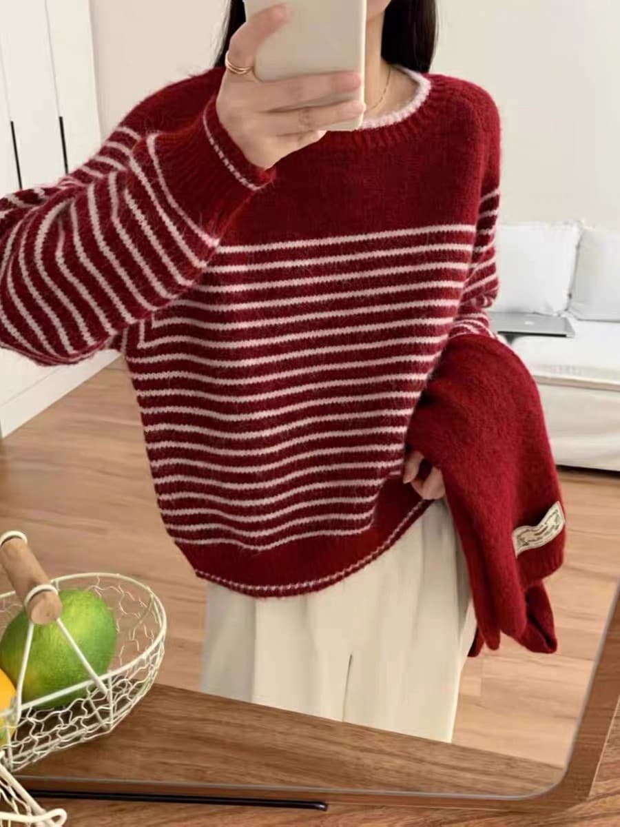 한 부서 스트라이프 풀오버 품격 다용도 루즈핏 분위기 센스 보온 부드러운 찹쌀 스웨터 경기 스카프 만나는 니트 스웨터 트렌디 상세 이미지 3