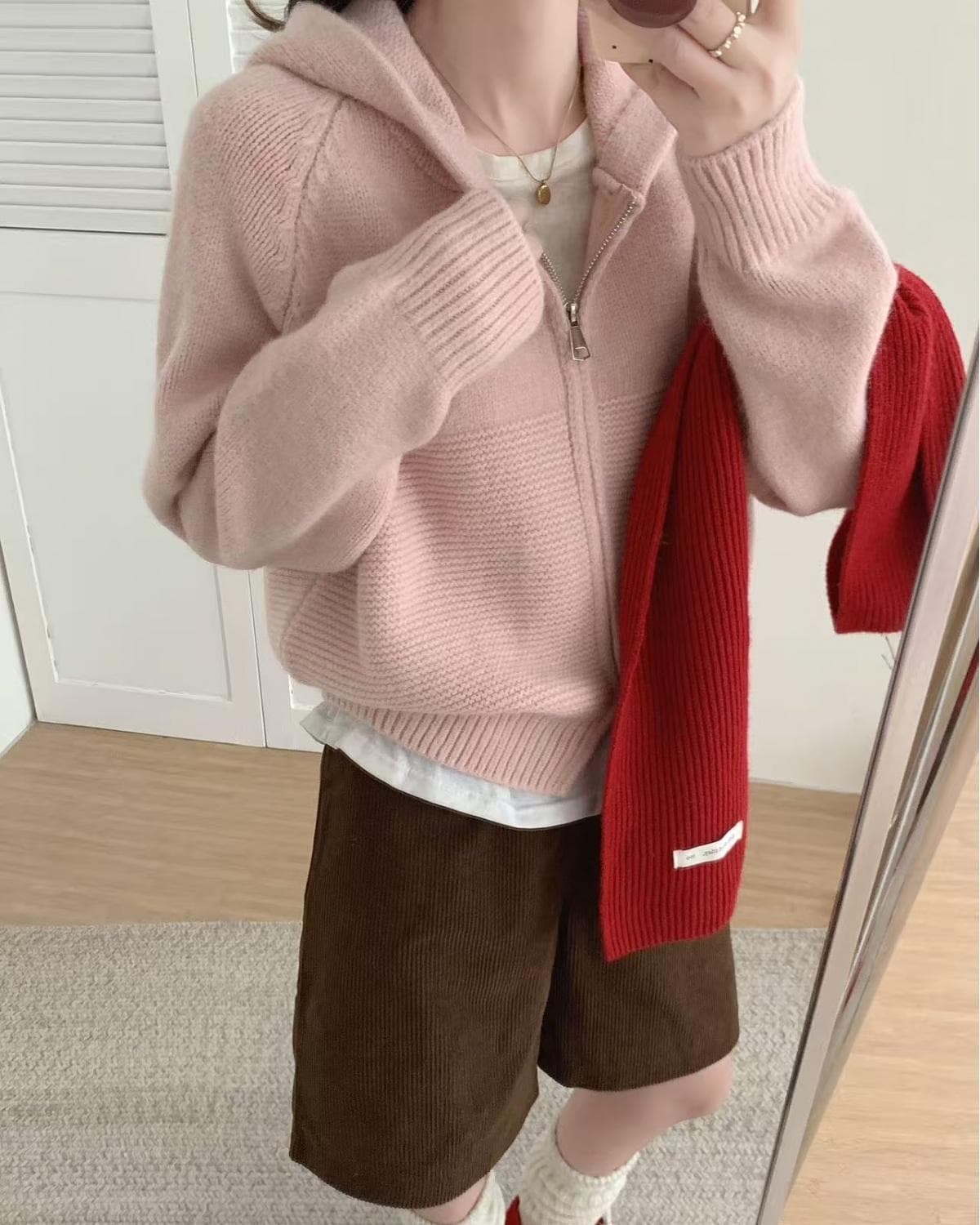 한 부서 캐주얼 물결무늬 곡물 더블 지퍼 후드 스웨터 여성 코트 새로운 루즈핏 슬림해 보이는 두꺼운 니트 오픈 가디건 트렌디 상세 이미지 2