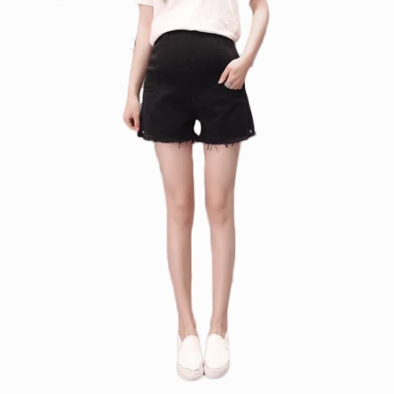 임산부 데님 반바지 외출용 루즈핏 검정색 핫 바지 여름 드레스 복부 지지 거친 가장자리 반바지 이미지 5