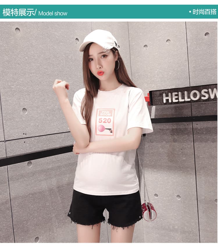 임산부 데님 반바지 외출용 루즈핏 검정색 핫 바지 여름 드레스 복부 지지 거친 가장자리 반바지 상세 이미지 7