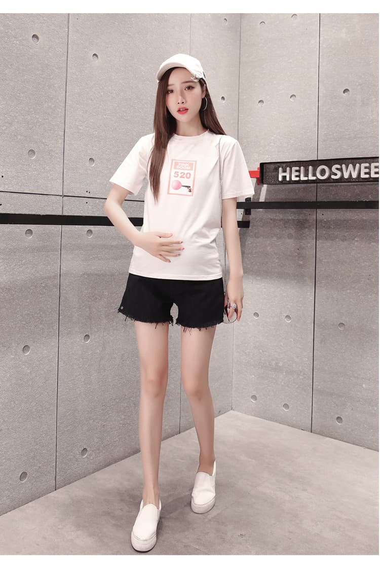 임산부 데님 반바지 외출용 루즈핏 검정색 핫 바지 여름 드레스 복부 지지 거친 가장자리 반바지 상세 이미지 11