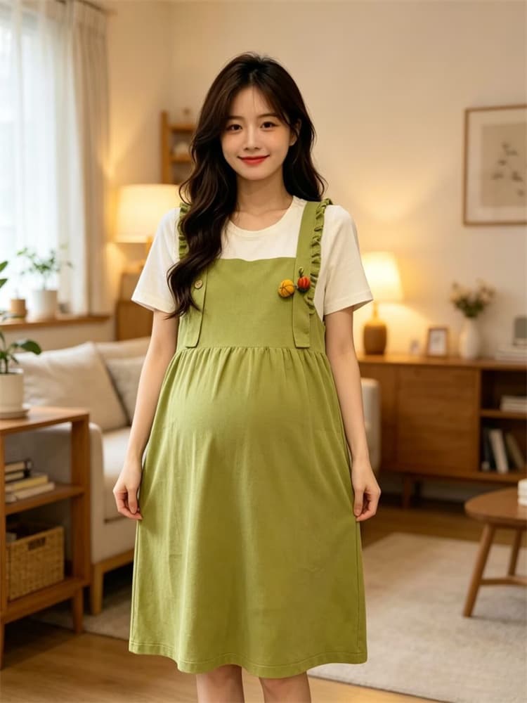 출산 착용 여름 새로운 꽃 프릴 니트 얇은 스타일 가짜 2 피스 슈트 드레스 여름 드레스 상세 이미지 1