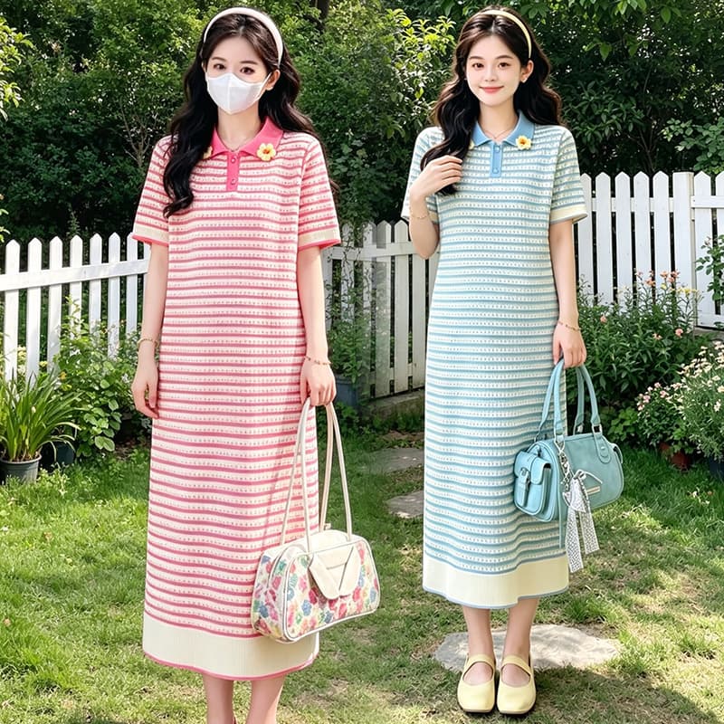 출산 착용 여름 새로운 한국 스타일 루즈핏 니트 빅 사이즈 임산부 드레스 캐주얼 치마 여름 드레스 이미지 2