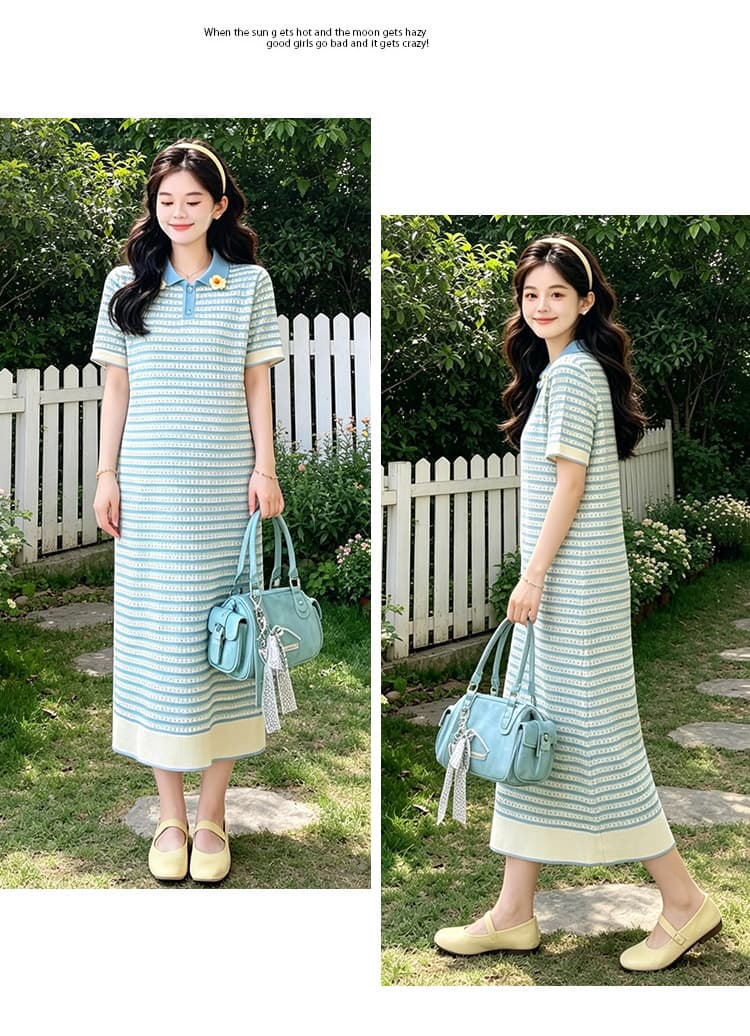 출산 착용 여름 새로운 한국 스타일 루즈핏 니트 빅 사이즈 임산부 드레스 캐주얼 치마 여름 드레스 상세 이미지 12