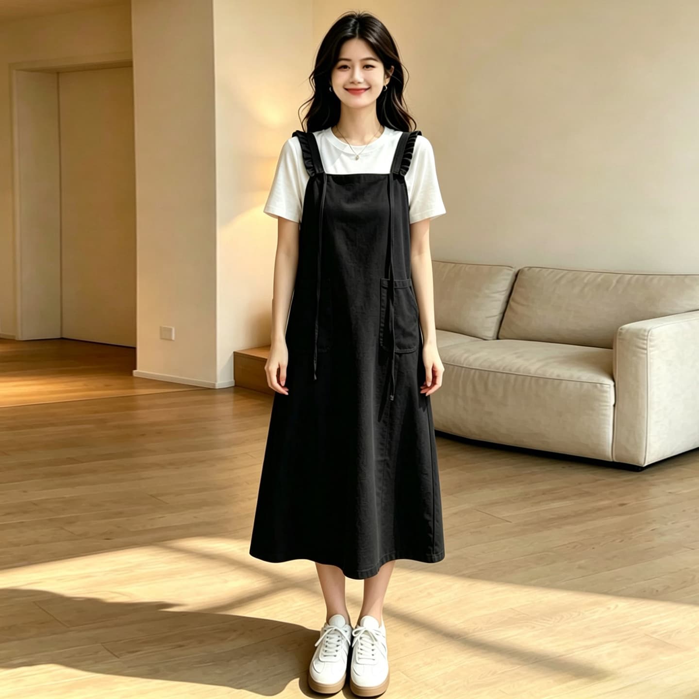출산 착용 여름 새로운 니트 얇은 스타일 페이크 레이어드 드레스 여름 드레스 이미지 3