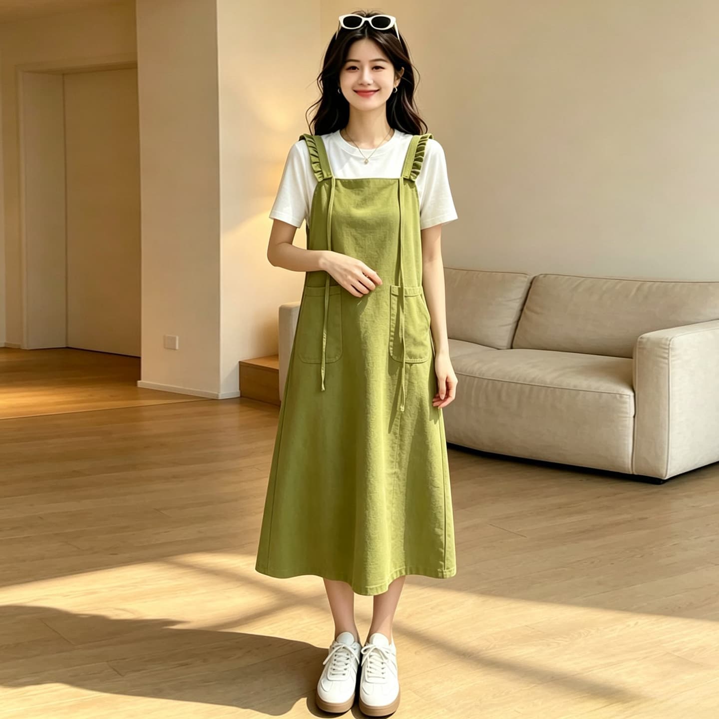 출산 착용 여름 새로운 니트 얇은 스타일 페이크 레이어드 드레스 여름 드레스 이미지 4