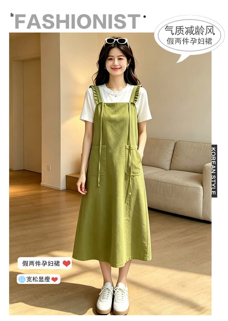 출산 착용 여름 새로운 니트 얇은 스타일 페이크 레이어드 드레스 여름 드레스 상세 이미지 1