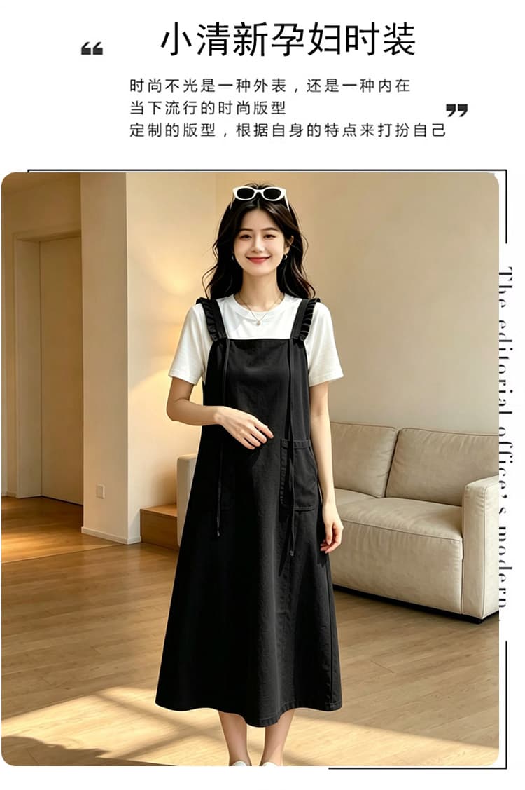 출산 착용 여름 새로운 니트 얇은 스타일 페이크 레이어드 드레스 여름 드레스 상세 이미지 2