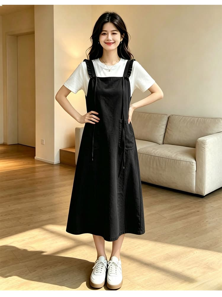 출산 착용 여름 새로운 니트 얇은 스타일 페이크 레이어드 드레스 여름 드레스 상세 이미지 20