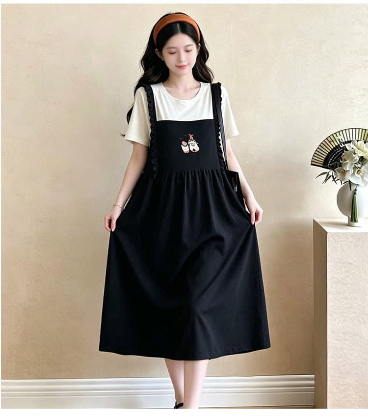 임산부 여름 새로운 패션 루즈핏 빅 사이즈 페이크 레이어드 임산부 니트 드레스 상세 이미지 18