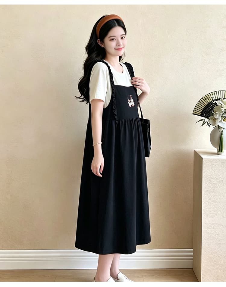 임산부 여름 새로운 패션 루즈핏 빅 사이즈 페이크 레이어드 임산부 니트 드레스 상세 이미지 22