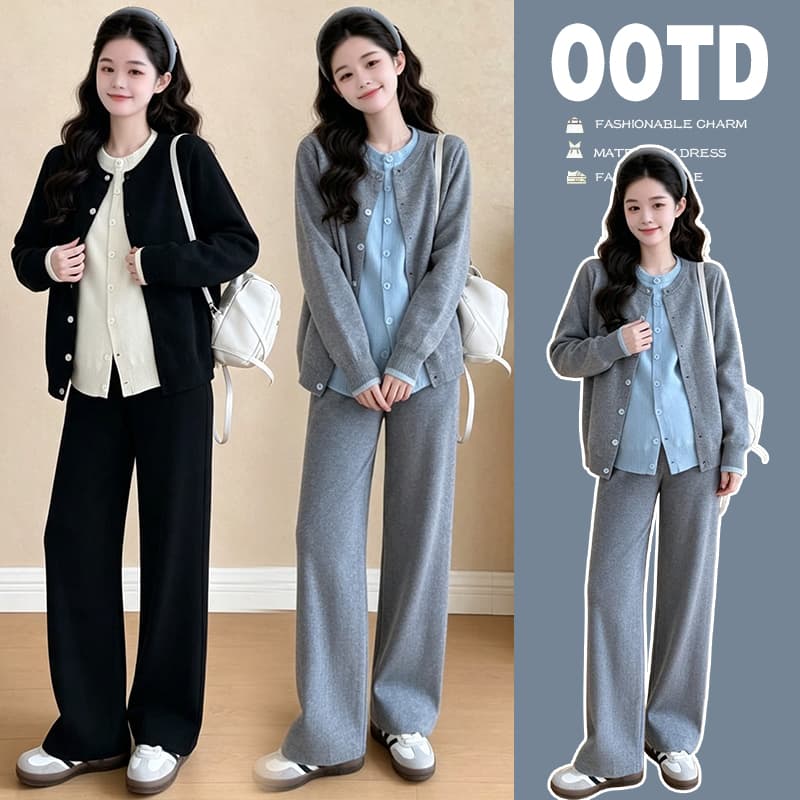임산부 봄 가을 새로운 패션 루즈핏 가짜 세 조각 캐주얼 세트 가을 겨울 맨위 복부 지지 바지