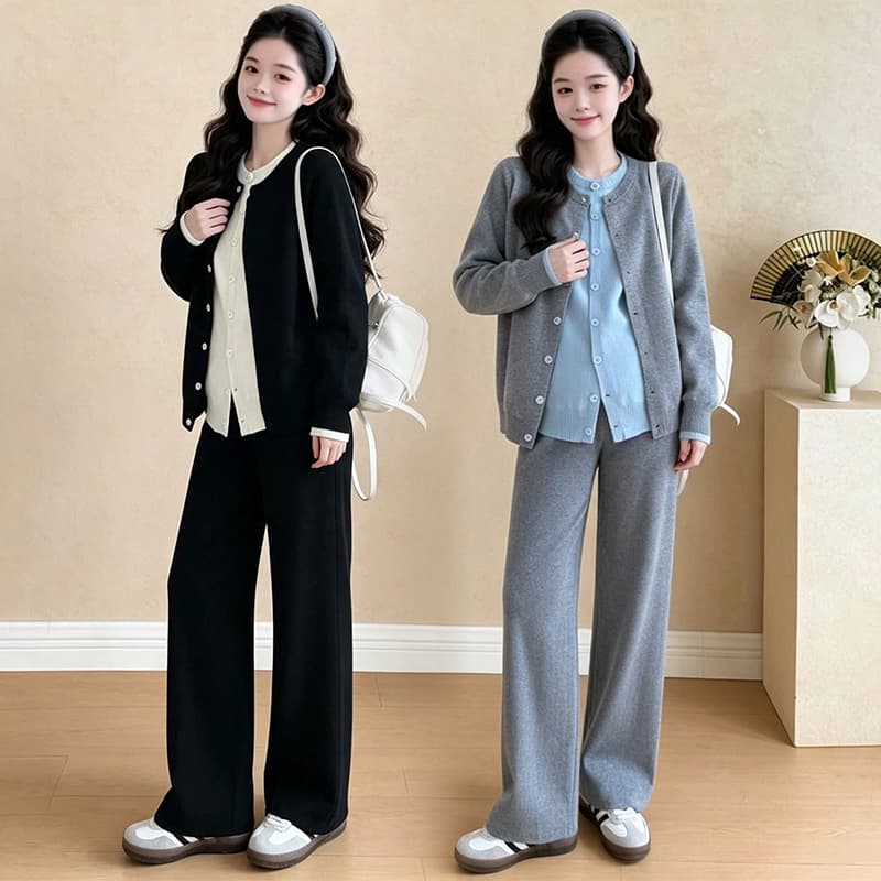 임산부 봄 가을 새로운 패션 루즈핏 가짜 세 조각 캐주얼 세트 가을 겨울 맨위 복부 지지 바지 이미지 2