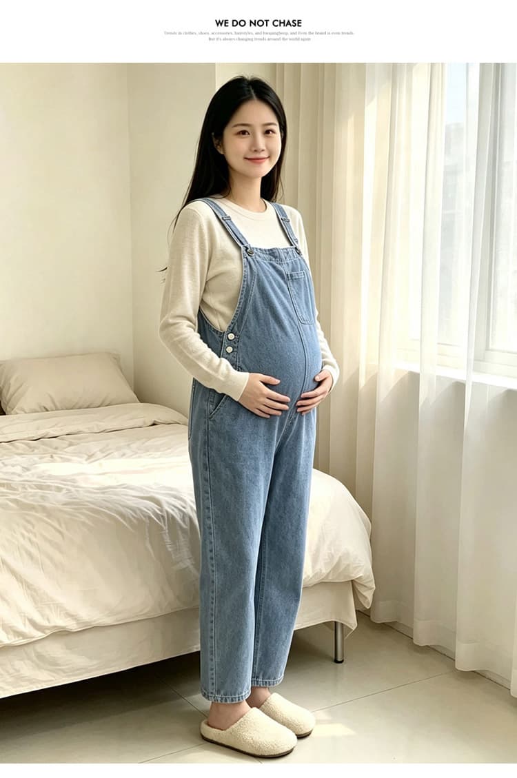 임산부 가을 겨울 새로운 패션 루즈핏 빅 사이즈 데님 멜빵 바지 외출용 멜빵 상세 이미지 13