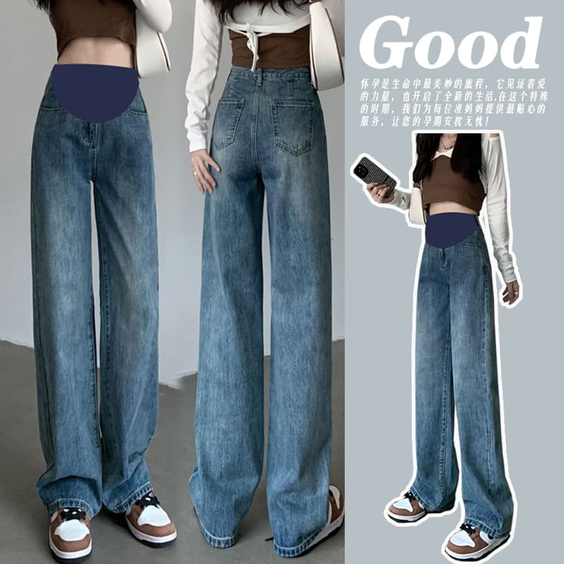 3xl 9 포인트 긴 바지 임산부 청바지 봄 가을 외출용 빅 사이즈 루즈핏 스트레이트 레깅스 임산부 봄 와이드 바지