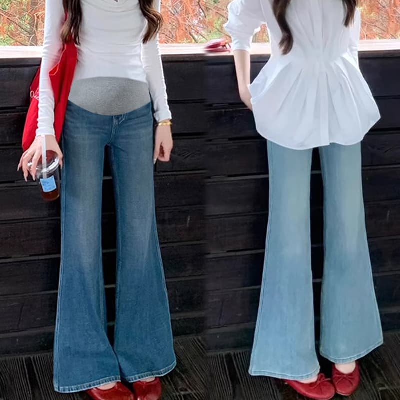 실사 높은 품질 청바지 임산부 나팔 바지 신축성 몸매 가꾸기 부츠컷 데님 바지 봄 가을 겨울