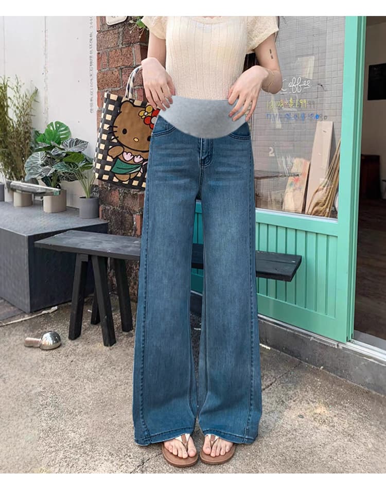 실사 2026 새로운 봄과 가을 옷 임산부 청바지 루즈핏 캐주얼 패치워크 넓은 다리 청바지 바지 가을 겨울 상세 이미지 5