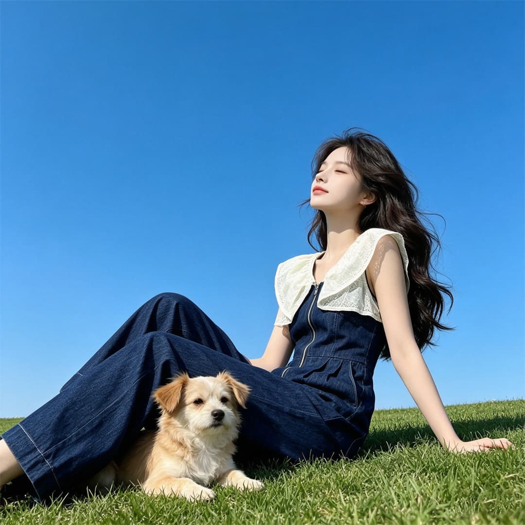2026 여름 새로운 디자인 센스 캐주얼 점프 슈트 프릴 V넥 점프 슈트 바지 하이웨이스트 스트레이트 팬츠 긴 바지 상세 이미지 8