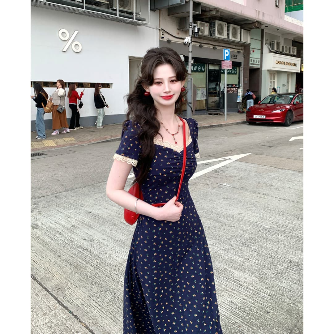 2026 프랑스식 레트로 꽃무늬 여성 드레스 여름 새로운 품격 허리 수축 슬림해 보이는 부드러운 롱 스커트 이미지 2