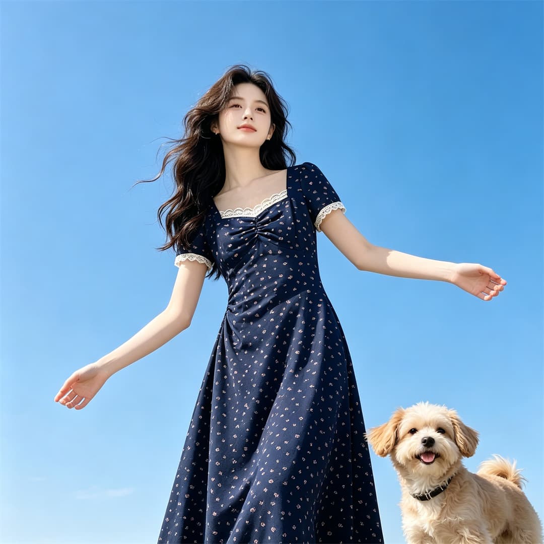 2026 프랑스식 레트로 꽃무늬 여성 드레스 여름 새로운 품격 허리 수축 슬림해 보이는 부드러운 롱 스커트 상세 이미지 4