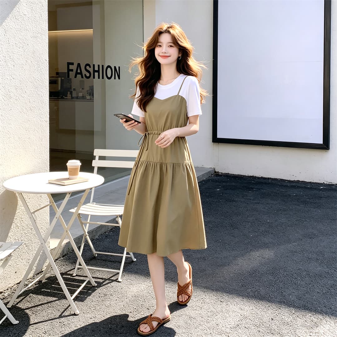 2026 년 새로운 여성 드레스 여름 드레스 작은 키 반팔 여름 가짜 2 피스 슈트 여름 슬립 치마 상세 이미지 6