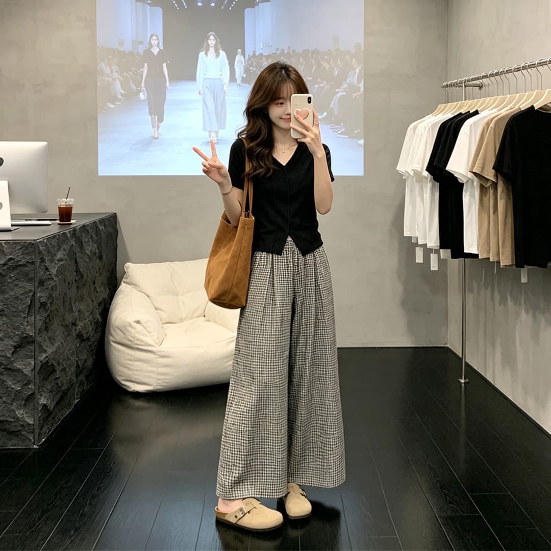 2026 새로운 연령 감소 전체 집합 착용 가져 가라. 빛 요리 한 바람 맨위 넓은 다리 치마바지 표지 고기 슬림해 보이는 폭발 투피스 세트 상세 이미지 4