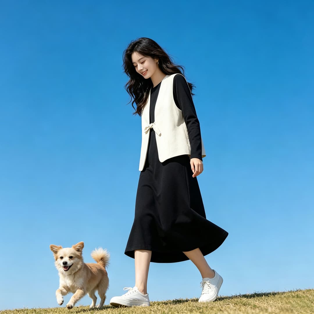 나비 매듭 베스트 검정색 드레스 두 조각 여성 세트 봄 가을 빛 사람들 절묘한 아니요 인내심있는 비싼 착용 가져 가라. 고급 센스 이미지 2