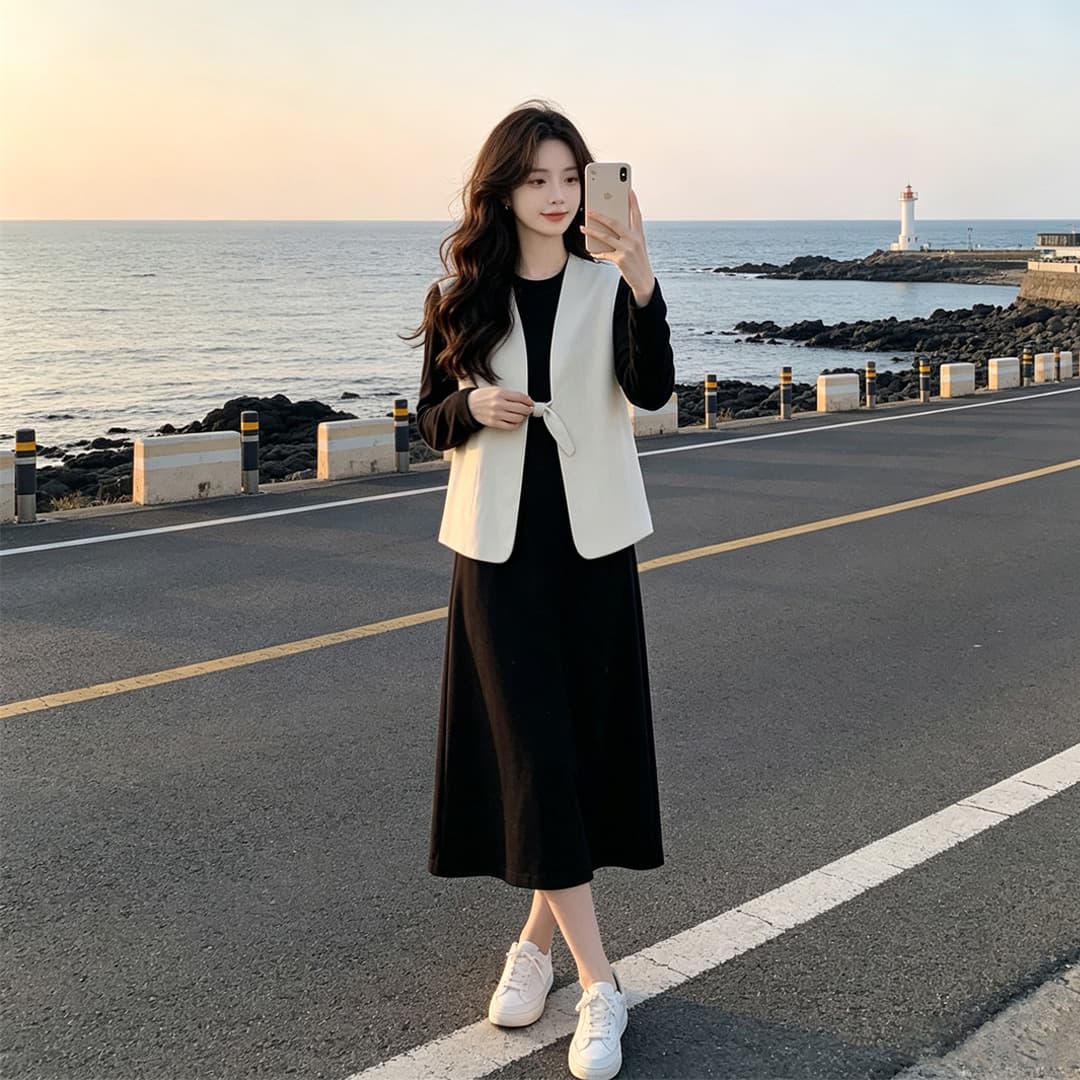 올해 인기 폭발 자이언트 잘 생긴 봄 가을 연령 감소 오래된 돈 바람 베스트 긴팔 후드티 드레스 투피스 슈트 여성 상세 이미지 6