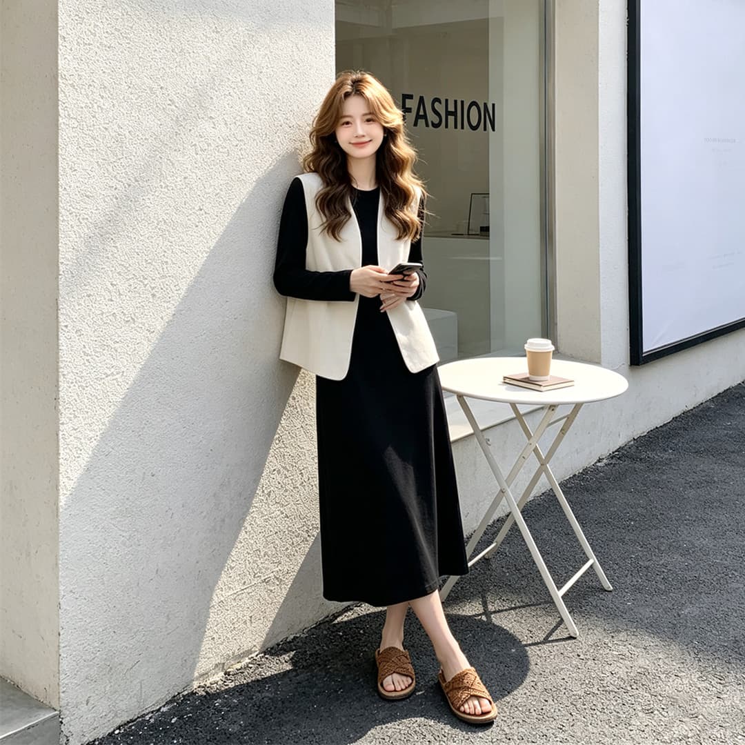 봄 2026 새로운 오래된 돈 바람 한 부서 품격 점프 슈트 치마 세트 여성 고급 센스 나비 매듭 베스트 투피스 세트 이미지 3