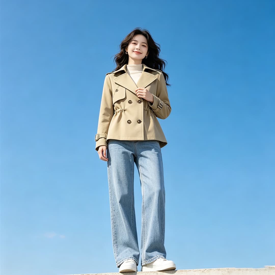 2026 년 고급 센스 작은 키 카키 색 쇼트 스타일 바람막이 펌프 로프 여자 새로운 봄 가을 품격 허리 수축 재킷 상세 이미지 3
