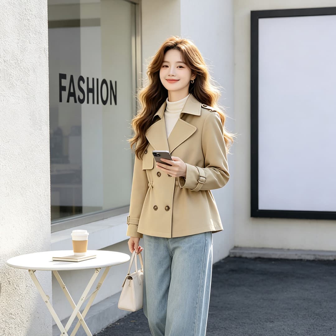 2026 년 고급 센스 작은 키 카키 색 쇼트 스타일 바람막이 펌프 로프 여자 새로운 봄 가을 품격 허리 수축 재킷 상세 이미지 4