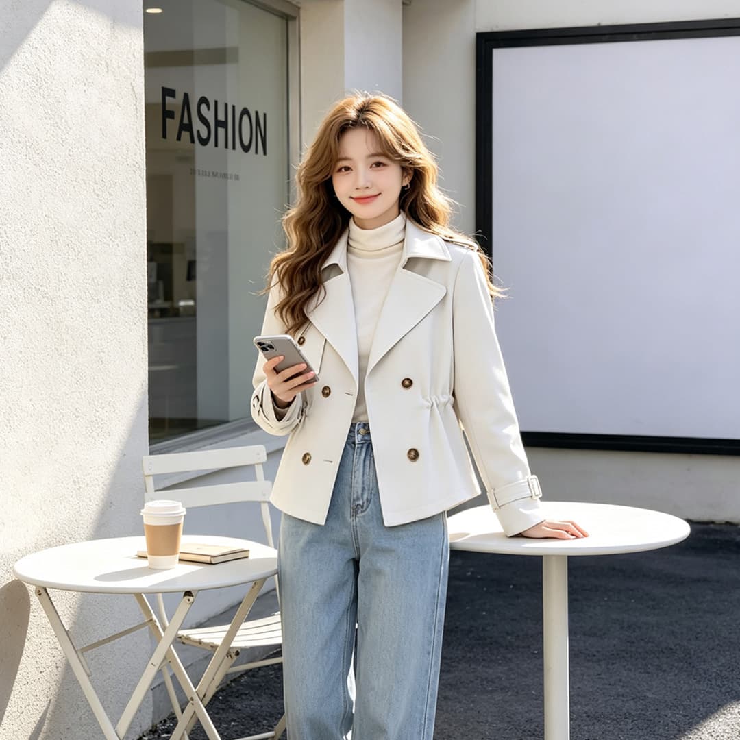 2026 년 고급 센스 작은 키 베이지 색 쇼트 스타일 바람막이 펌프 로프 여자 새로운 봄 가을 품격 허리 수축 재킷 상세 이미지 8