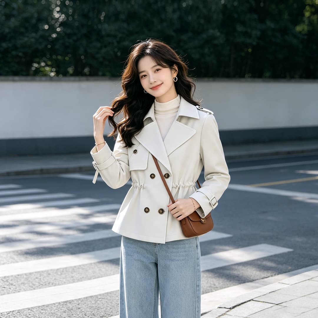 2026 년 고급 센스 작은 키 카키 색 쇼트 스타일 바람막이 펌프 로프 여자 새로운 봄 가을 품격 허리 수축 재킷 상세 이미지 7