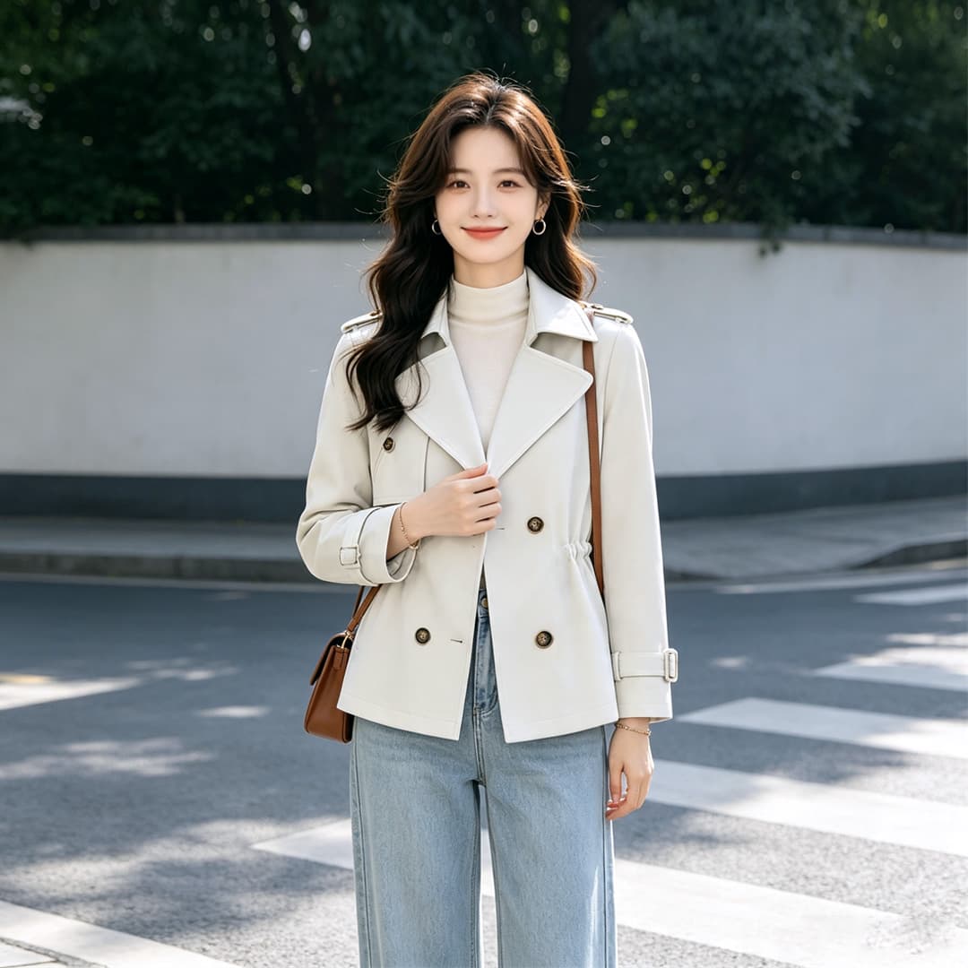 2026 년 고급 센스 작은 키 베이지 색 쇼트 스타일 바람막이 펌프 로프 여자 새로운 봄 가을 품격 허리 수축 재킷 상세 이미지 6
