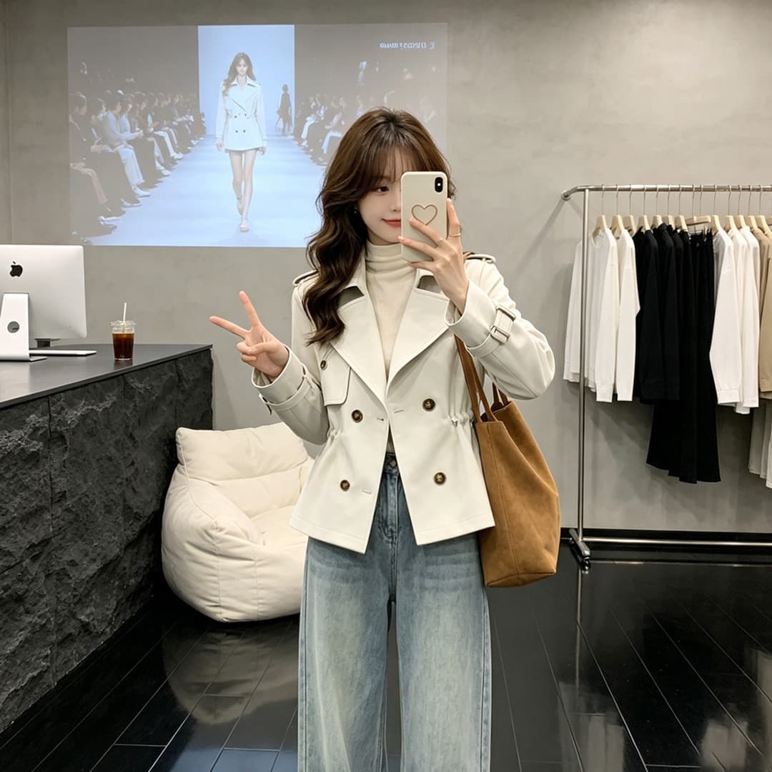 2026 년 고급 센스 작은 키 카키 색 쇼트 스타일 바람막이 펌프 로프 여자 새로운 봄 가을 품격 허리 수축 재킷 상세 이미지 6