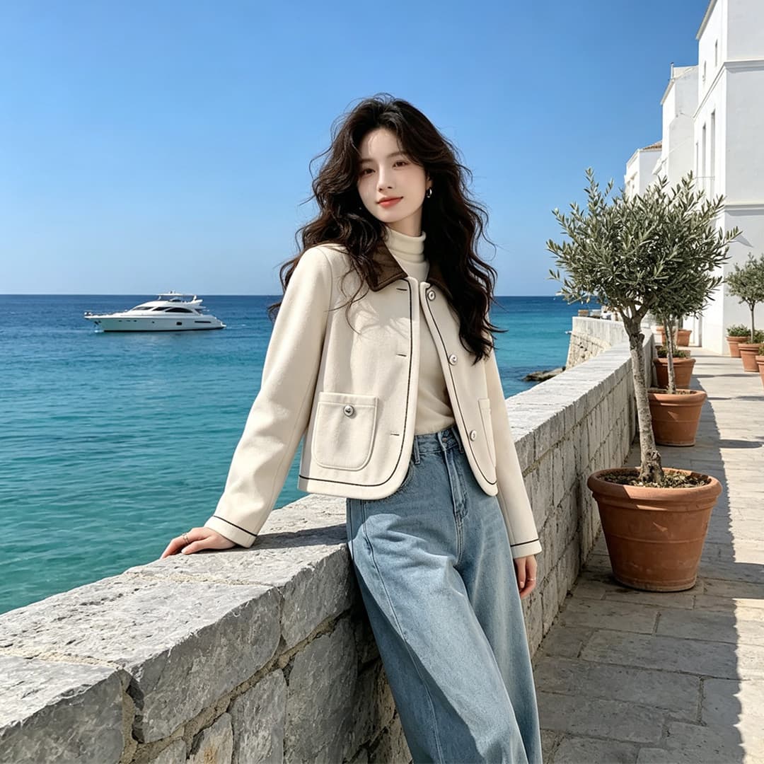 2026 새로운 고급 봄 가을 패션 여성 짧은 작은 샤넬 스타일 몸매 가꾸기 외국 가스 모직 작은 키 한국 스타일 재킷 상세 이미지 2