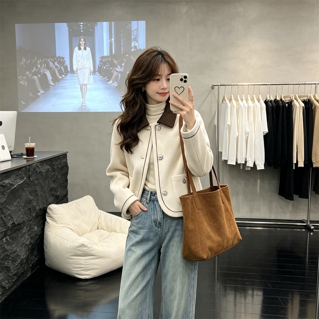 2026 새로운 고급 봄 가을 패션 여성 짧은 작은 샤넬 스타일 몸매 가꾸기 외국 가스 모직 작은 키 한국 스타일 재킷 이미지 2