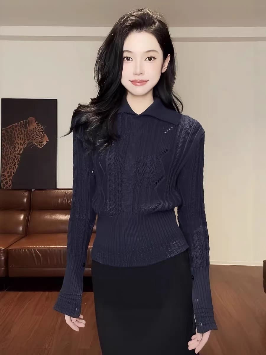 ysa89201 폴로 칼라 꽈배기 밑단 허리 수축 슬림해 보이는 다용도 니트 맨위 스웨터 여자 ysa89202 상세 이미지 6