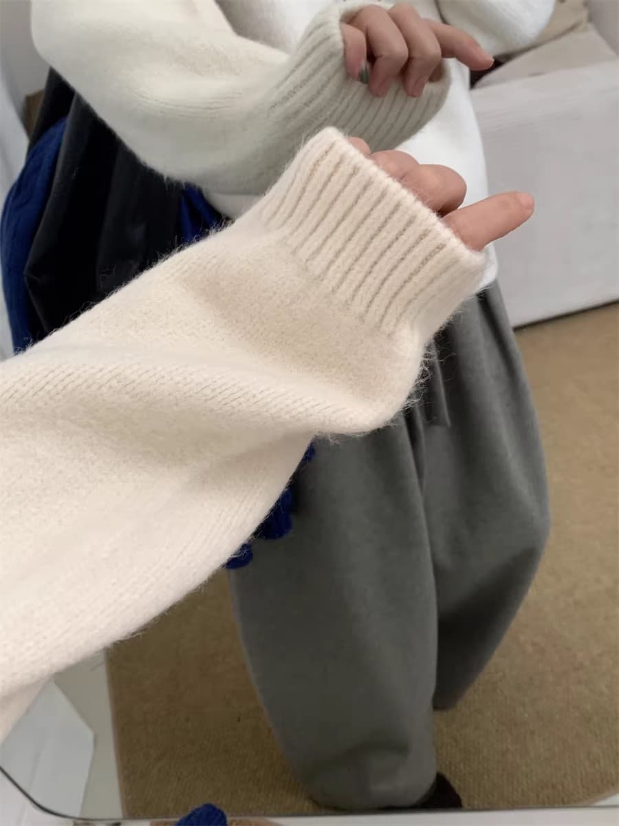 한 부서 캐주얼 바람 두꺼운 라운드 넥 풀오버 맨위 여성 2025 가을 겨울 새로운 미니멀리즘 단색 출퇴근 다용도 스웨터 상세 이미지 15