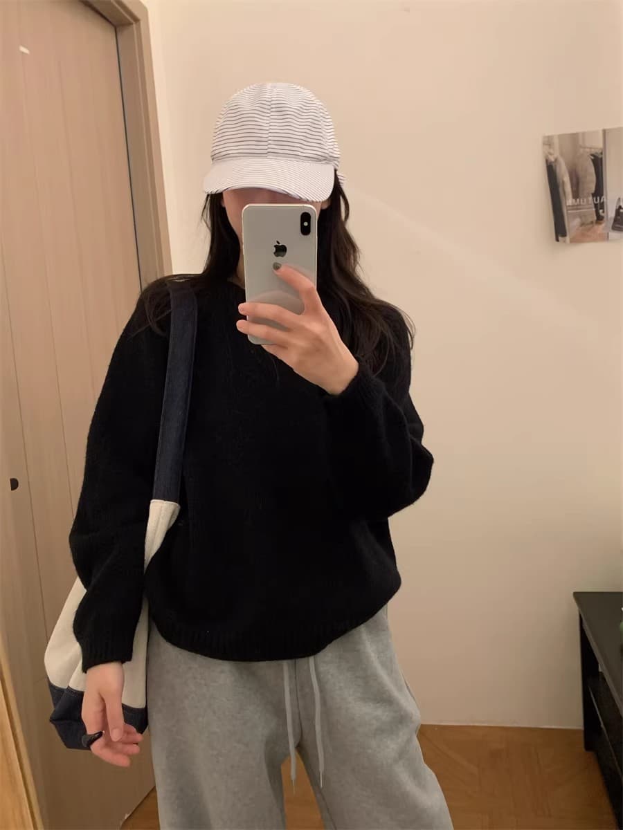 한 부서 캐주얼 바람 두꺼운 라운드 넥 풀오버 맨위 여성 2025 가을 겨울 새로운 미니멀리즘 단색 출퇴근 다용도 스웨터 상세 이미지 80