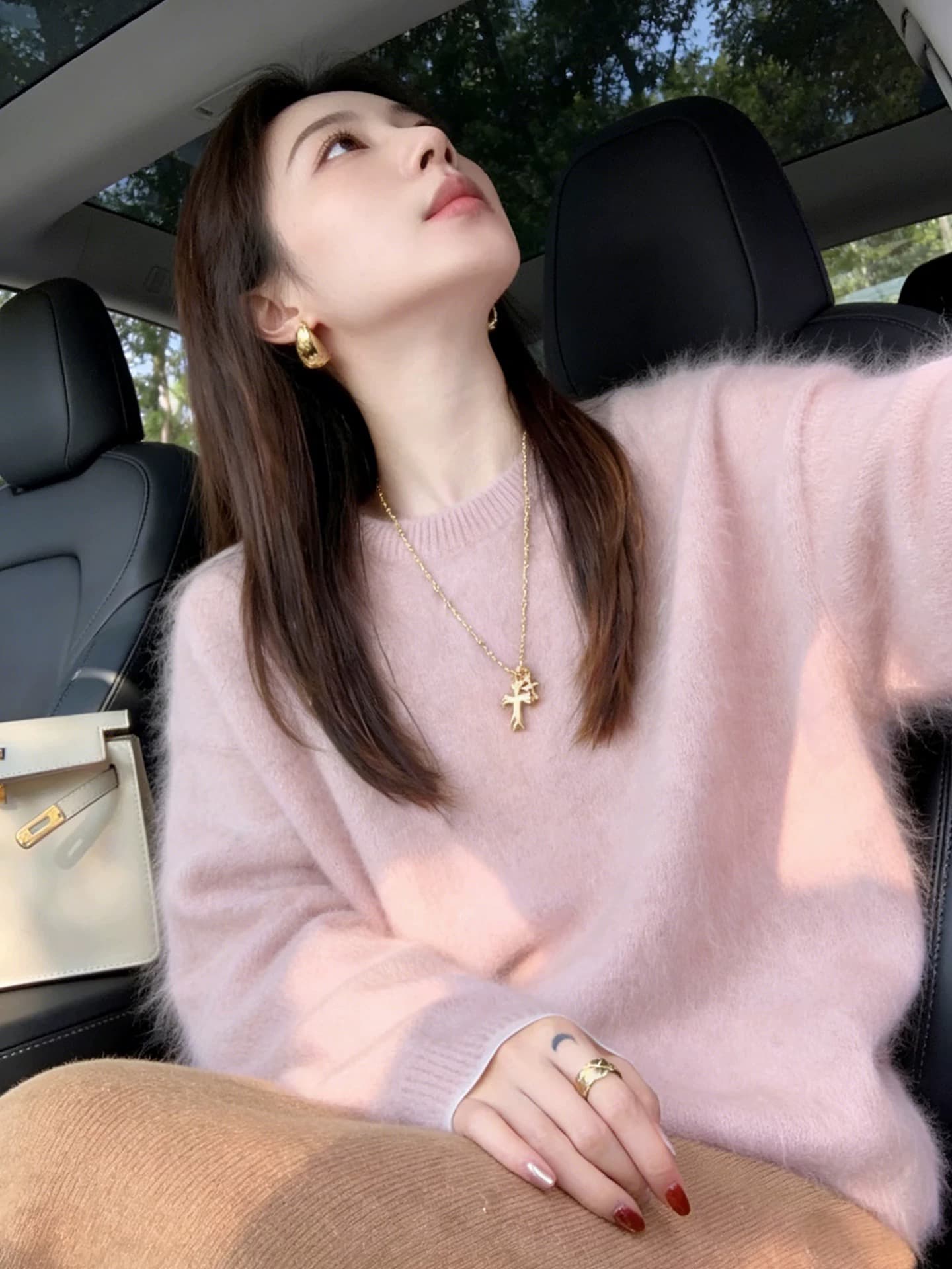 핑크색 모헤어 자이언트 잘 생긴 다용도 스웨터 여자 겨울 한 부서 느긋한 바람 우유 fufu 부드러운 찹쌀 니트 스웨터 맨위 이미지 3