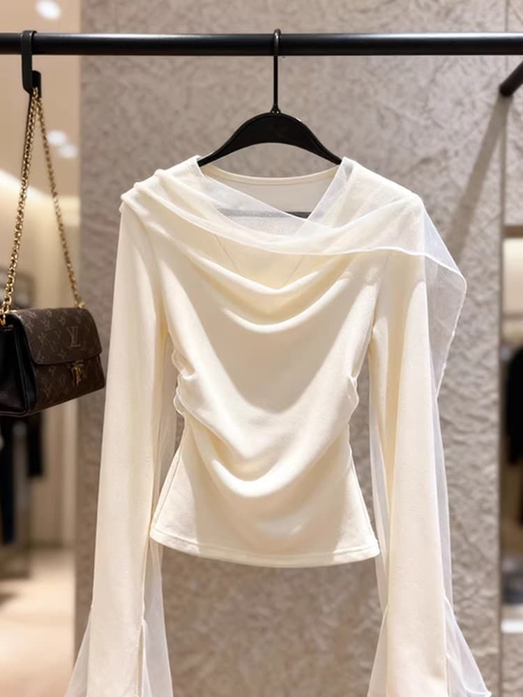 2026 봄 새로운 고급 센스 chic Chic 품격 다용도 패션 화이트 망사 패치워크 만나는 맨위 여성 이미지 4