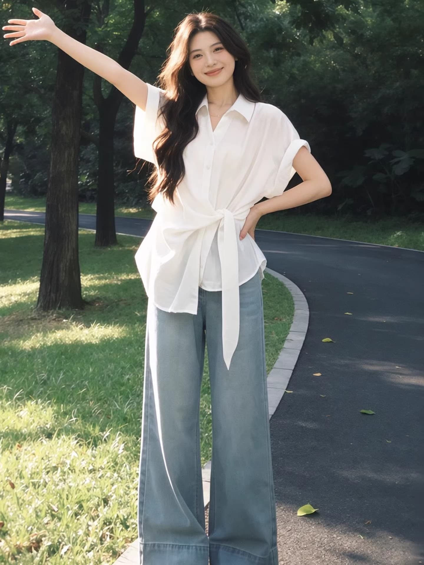 화이트 반팔 셔츠 맨위 2026 여름 새로운 작은 셔츠 불규칙 프랑스식 고급 센스 허리 수축 셔츠 여성 의류 상세 이미지 4