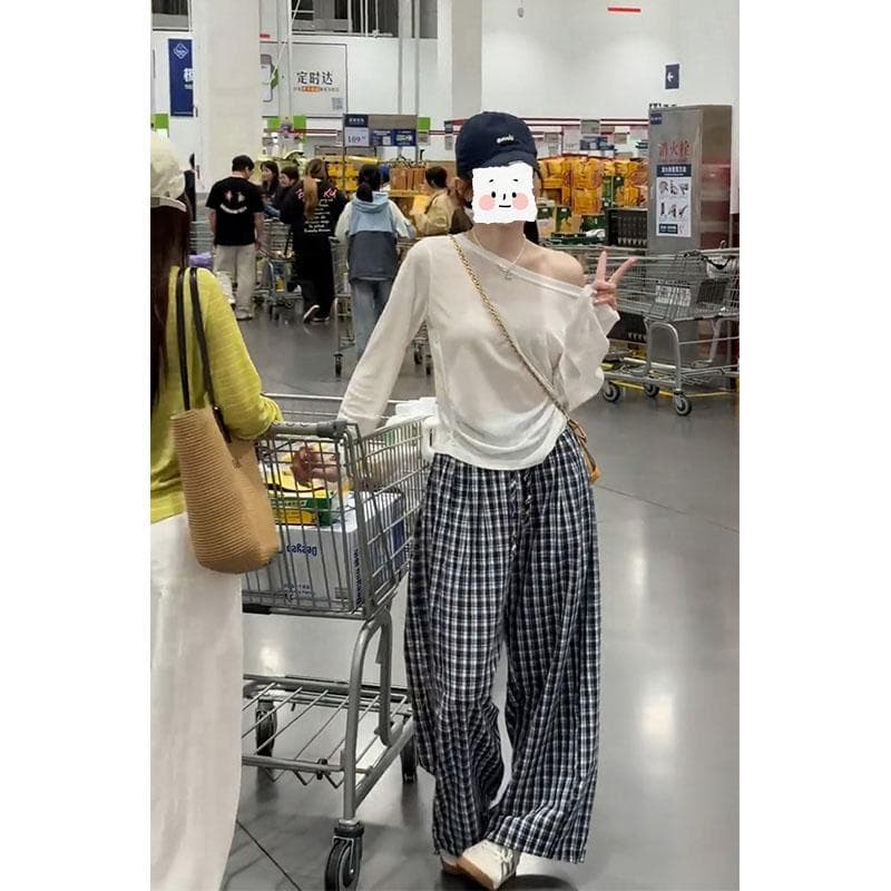 한 부서 미니멀리즘 바람 착용 가져 가라. 인기 전체 집합 다용도 슬림해 보이는 비스듬한 어깨 긴팔 태양 보호 셔츠 캐주얼 바지 투피스 세트 상세 이미지 5