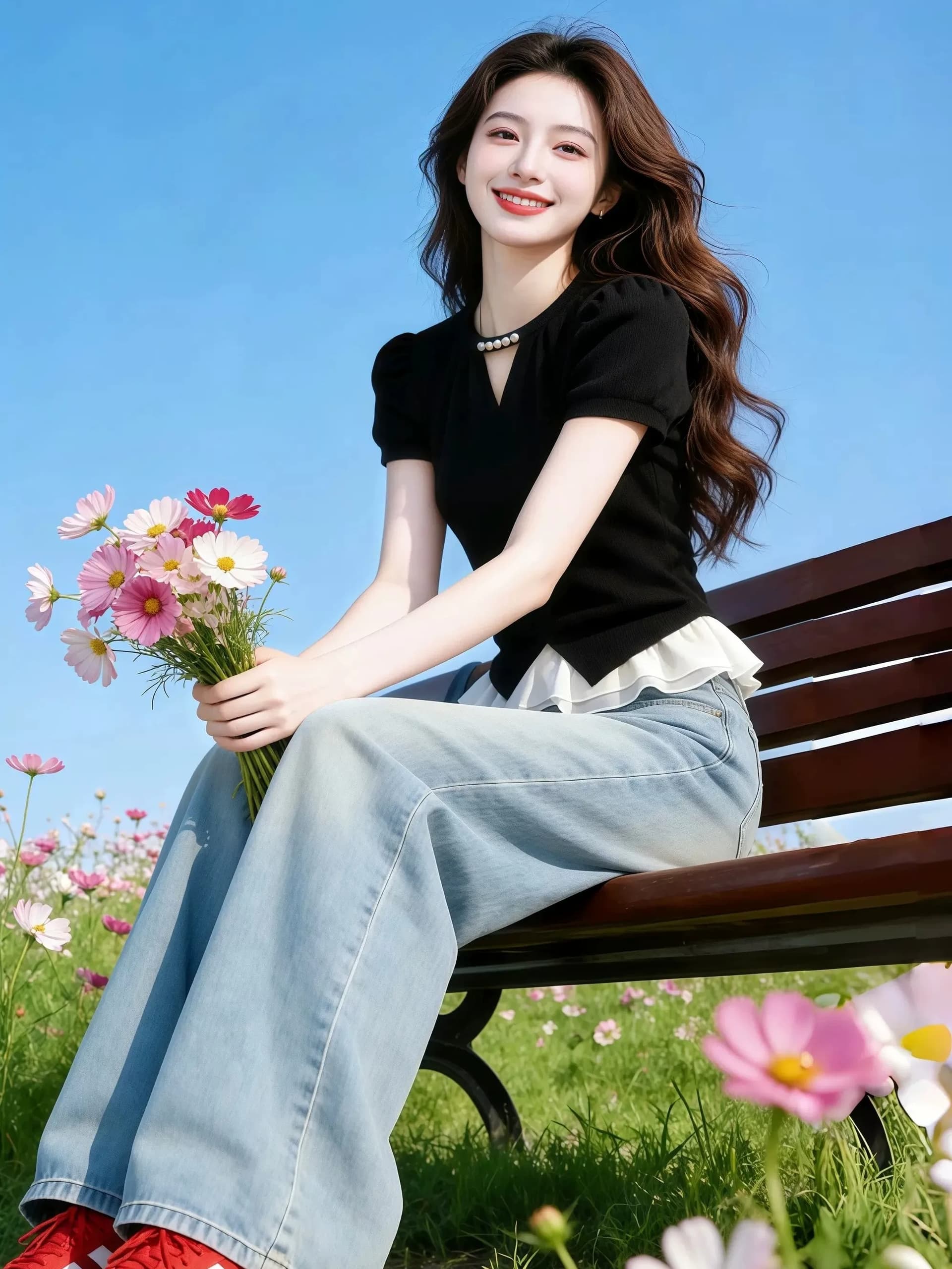 2026 여름 새로운 부드러운 한 부서 V넥 검정색 반팔 여성 레이스 조각 티셔츠 맨위 트렌드 상세 이미지 6