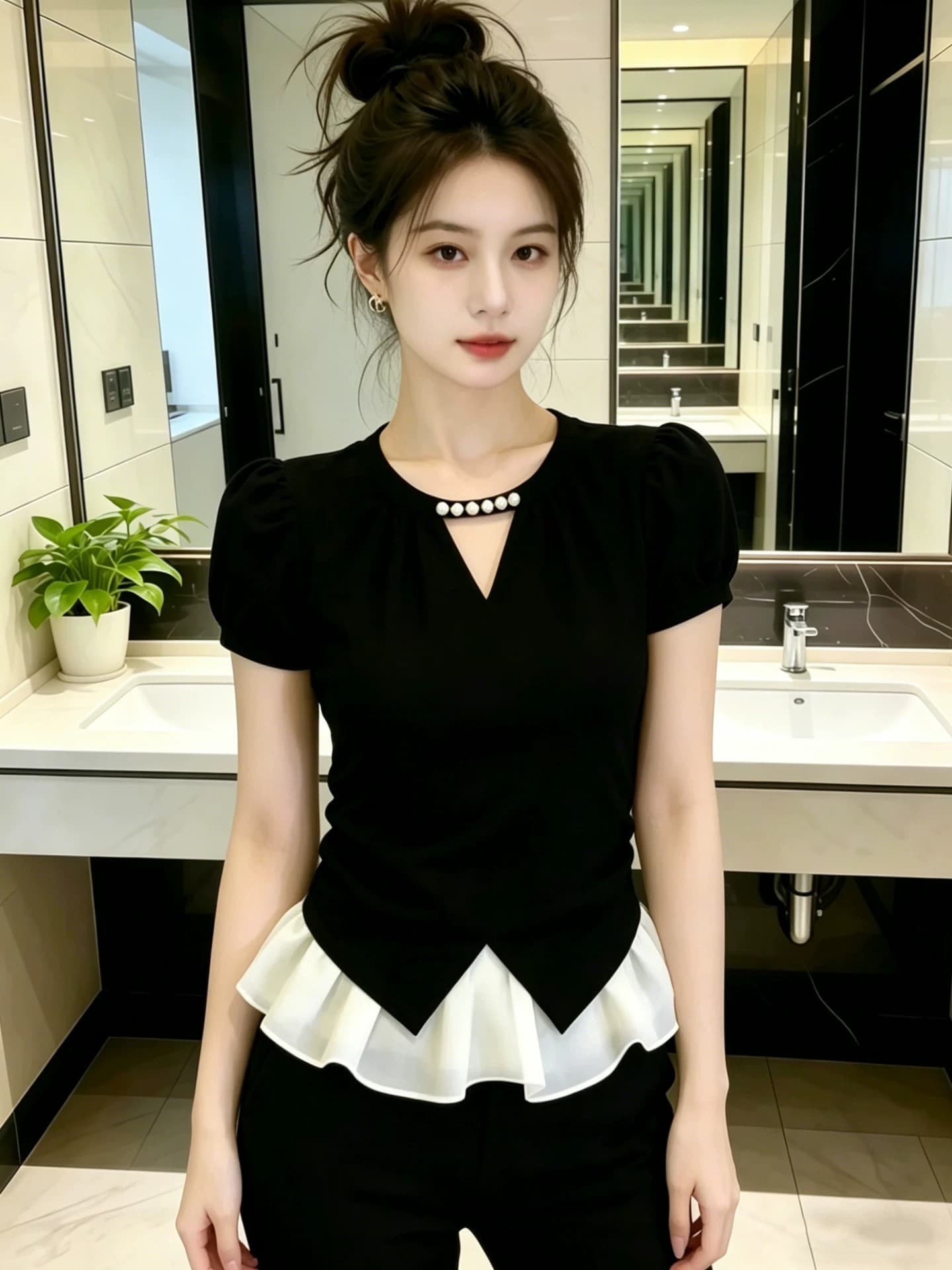 슈퍼 잘 생긴 홀로우 아웃 V넥 반팔 티셔츠 여성 2026 새로운 폭발 여름 디자인 센스 작은 대중 몸매 가꾸기 슬림해 보이는 맨위 이미지 5