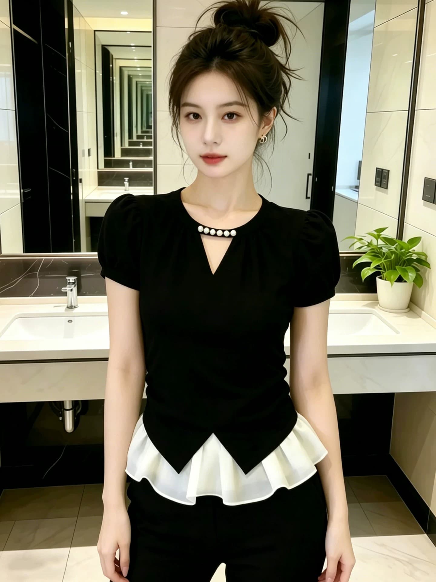 슈퍼 잘 생긴 홀로우 아웃 V넥 반팔 티셔츠 여성 2026 새로운 폭발 여름 디자인 센스 작은 대중 몸매 가꾸기 슬림해 보이는 맨위 상세 이미지 5