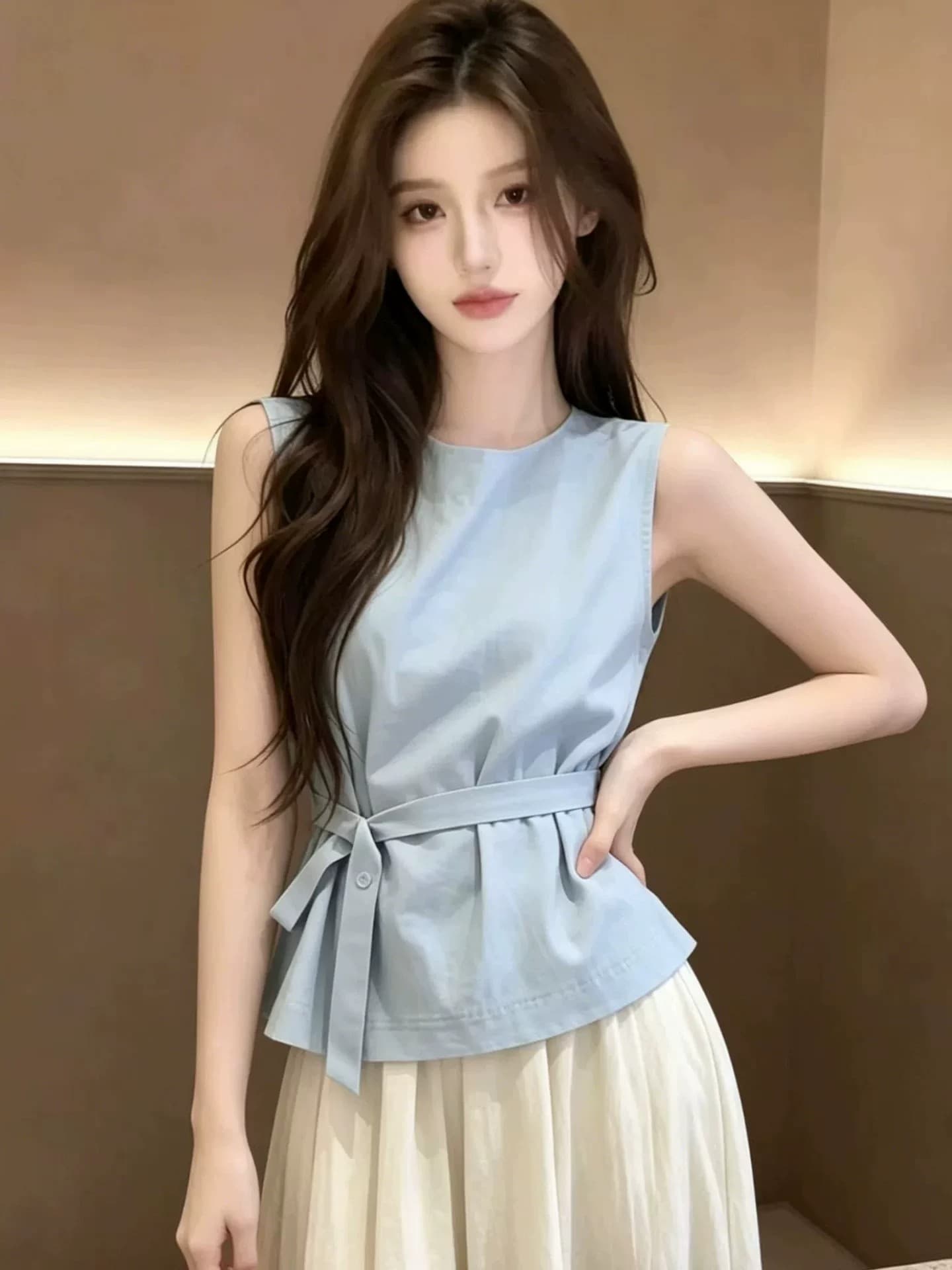 디자인 센스 스트랩 민소매 아마 셔츠 여자 2026 새로운 여름 그레이트 봐라. 프랑스식 사소한 Chic 맨위 이미지 4